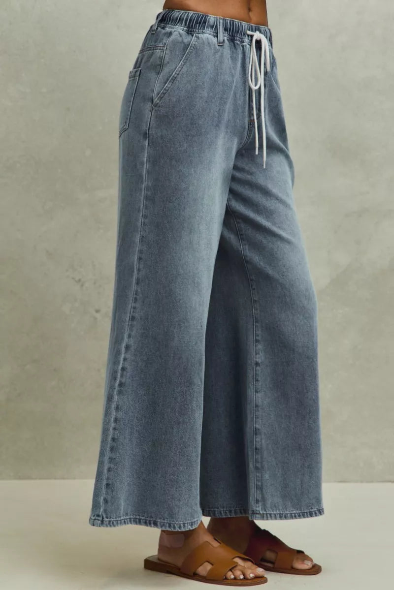 SO ME Mid Rise Elastic Waist Flare Denim Jeans