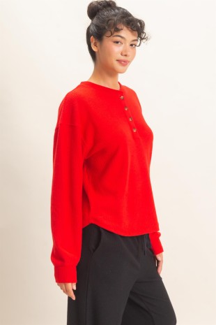 The Haven Brushed Waffle Henley Top
