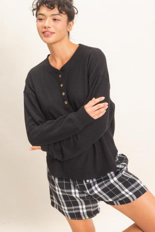 The Haven Brushed Waffle Henley Top