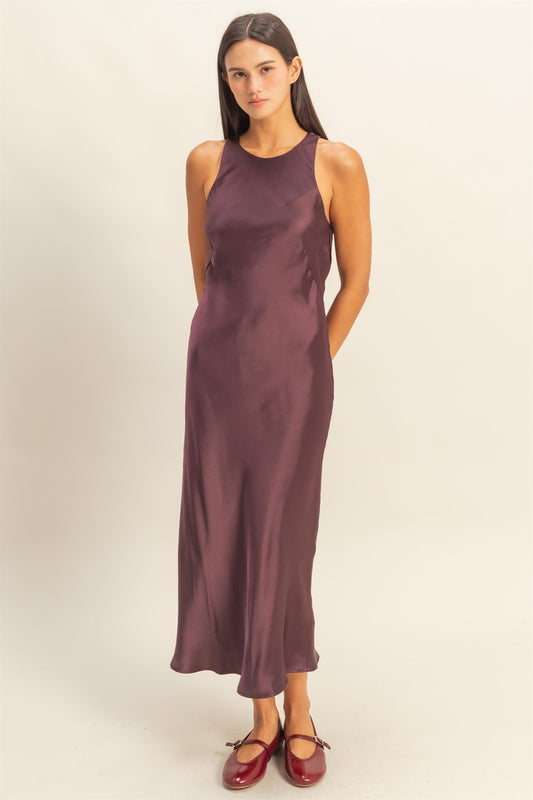 Look My Way Satin Sleeveless Midi Dress