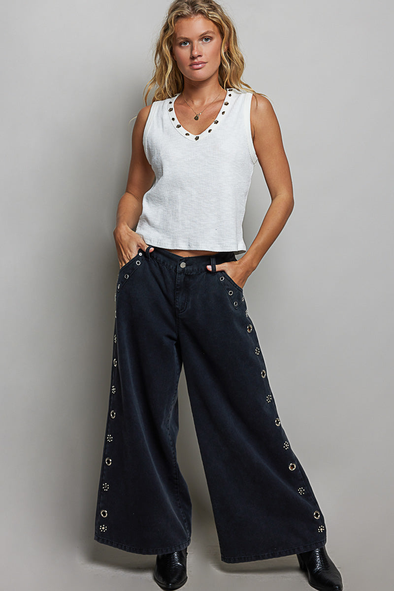 POL Ribbed V-Neck Tank with Stud Point