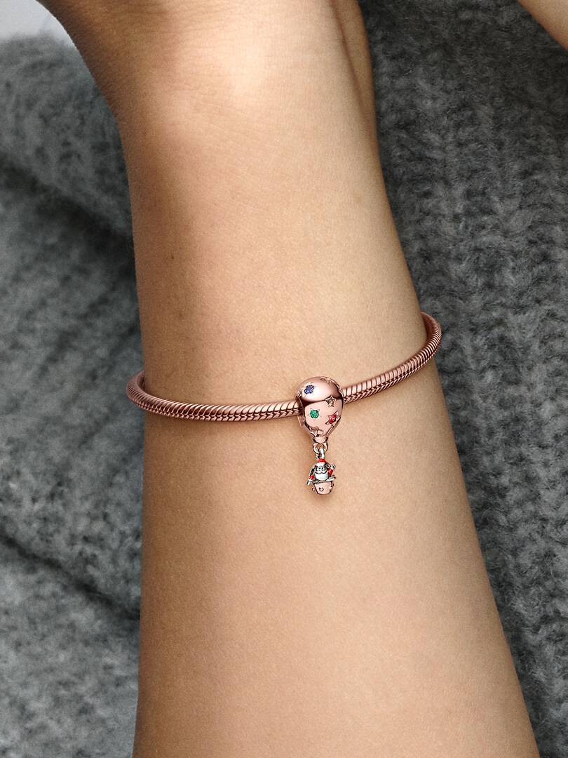 Two-tone Santa Claus in Hot Air Balloon Charm 14k rose gold plating