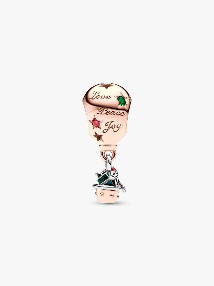 Two-tone Santa Claus in Hot Air Balloon Charm 14k rose gold plating