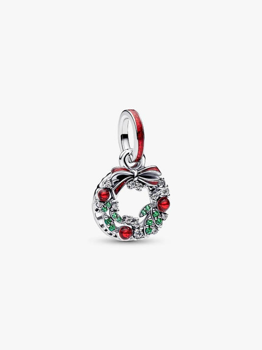 Holiday Wreath Double Dangle Charm Sterling silver