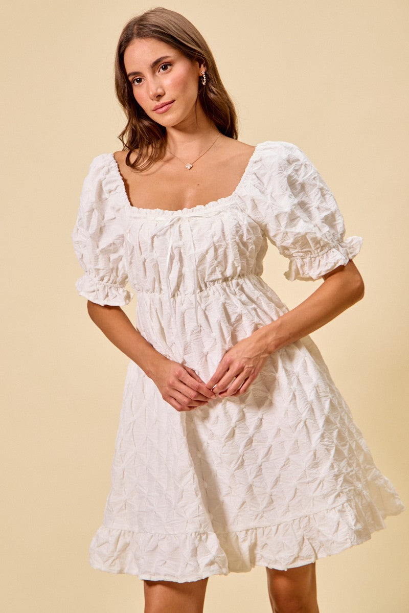 SO ME Texture Woven Ruching On Bust Mini Dress