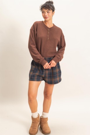 The Haven Brushed Waffle Henley Top
