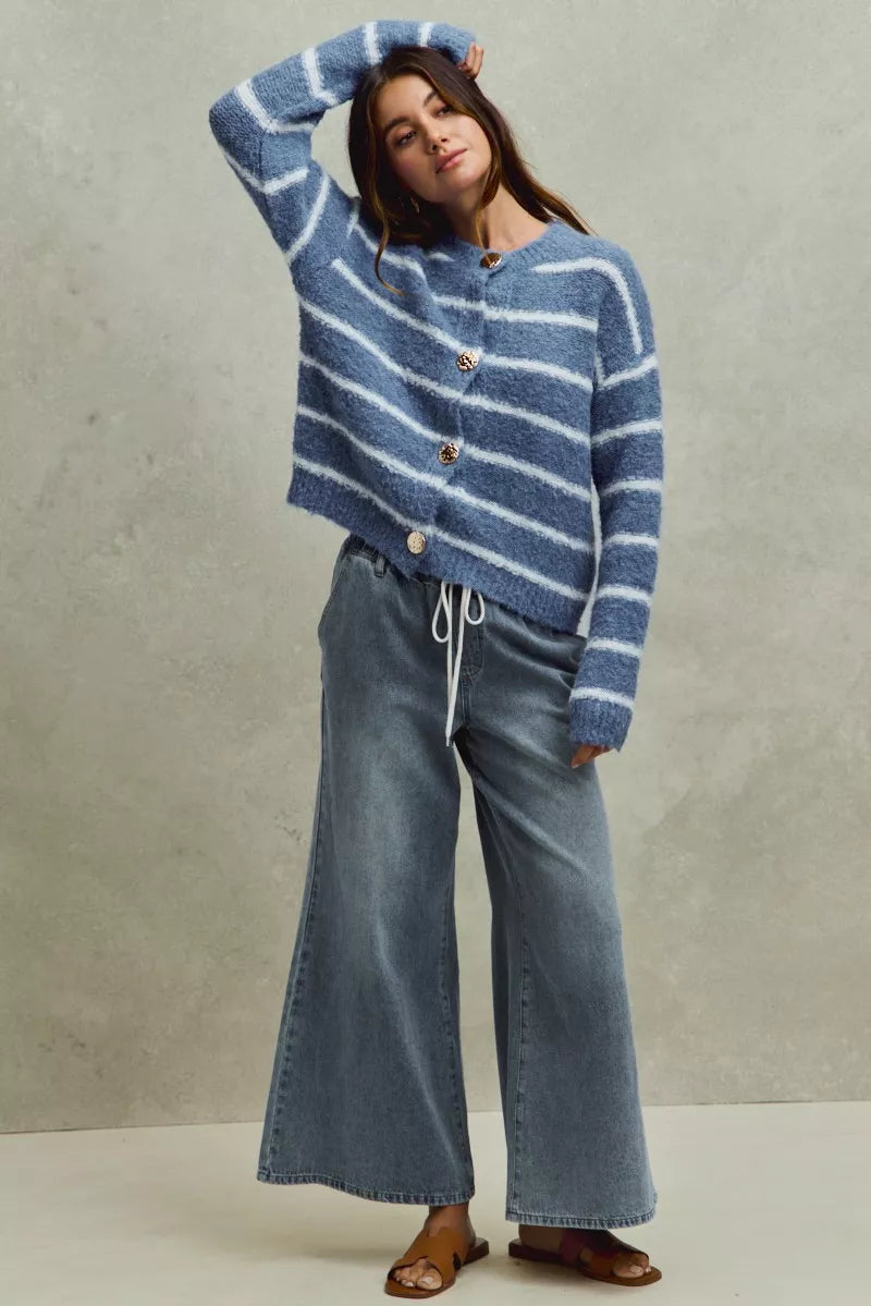 SO ME Mid Rise Elastic Waist Flare Denim Jeans