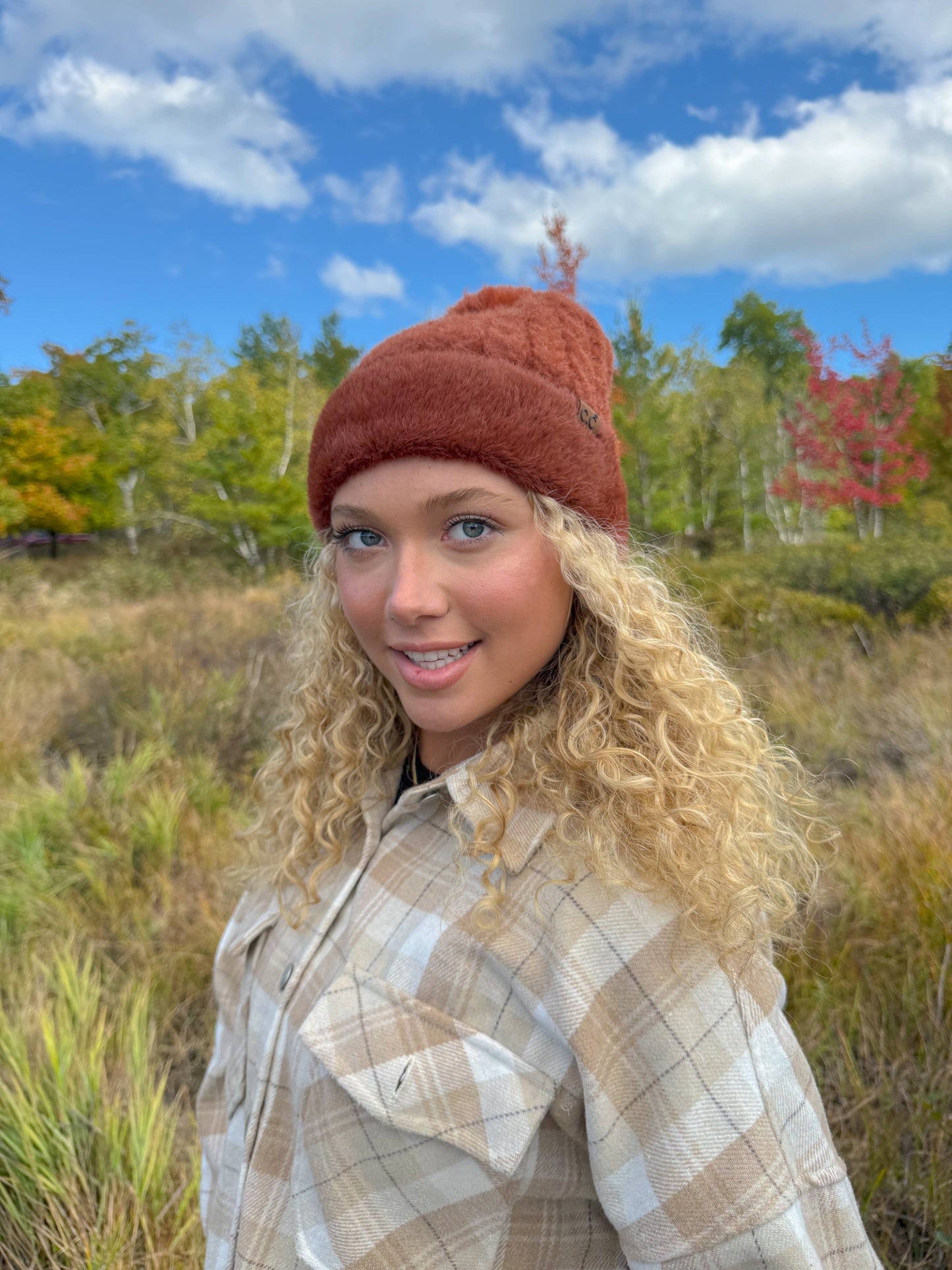 Cable Knit Fur Cuff C.C Pom Beanie HTE0107