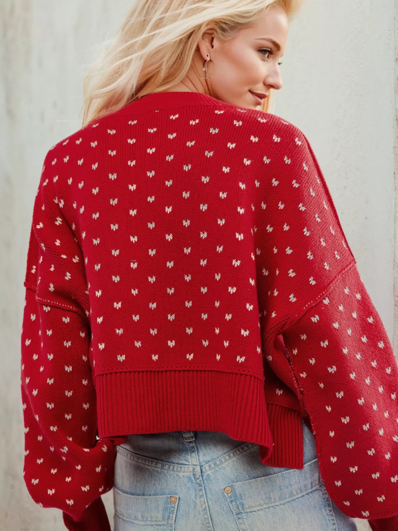 Heart-Patterned Round Neck Sweater