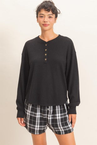 The Haven Brushed Waffle Henley Top