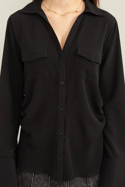 Chic Success Long Sleeve Shirt With Flap Pockets