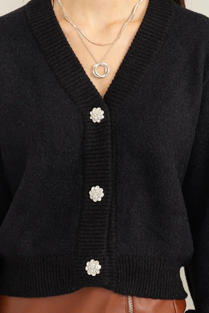 Winters Comin Embellished Button Sweater Cardigan