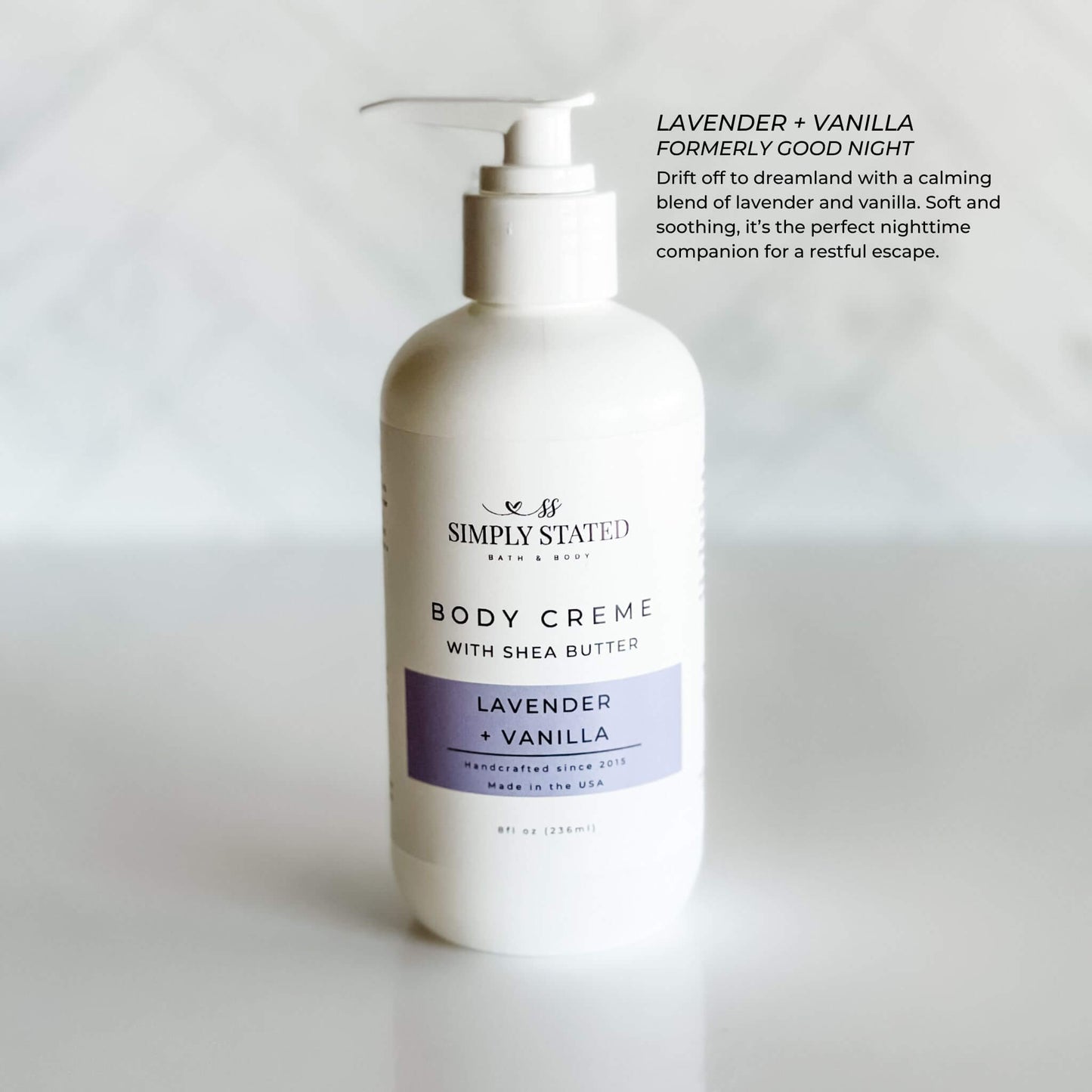 Lavender + Vanilla Body Crème 8 oz Bottle with Pump