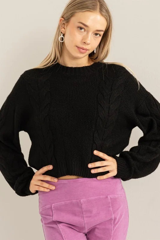 Snuggly Style Cable-Knit Cropped Sweater