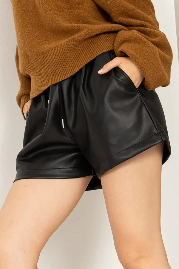 Leather High Waisted Drawstring Shorts