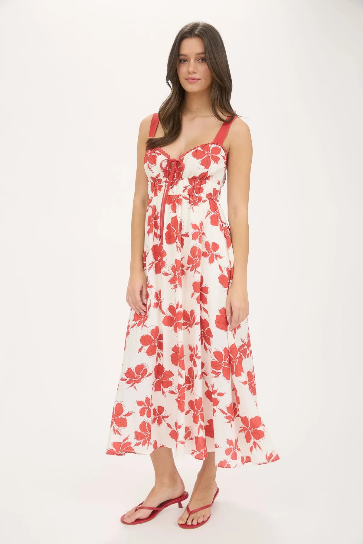 red midi dress with white flowers Cute Red and White Dress - Tiered Mini Dress - Short Sleeve Dress