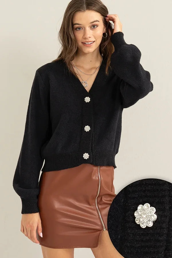 Winters Comin Embellished Button Sweater Cardigan