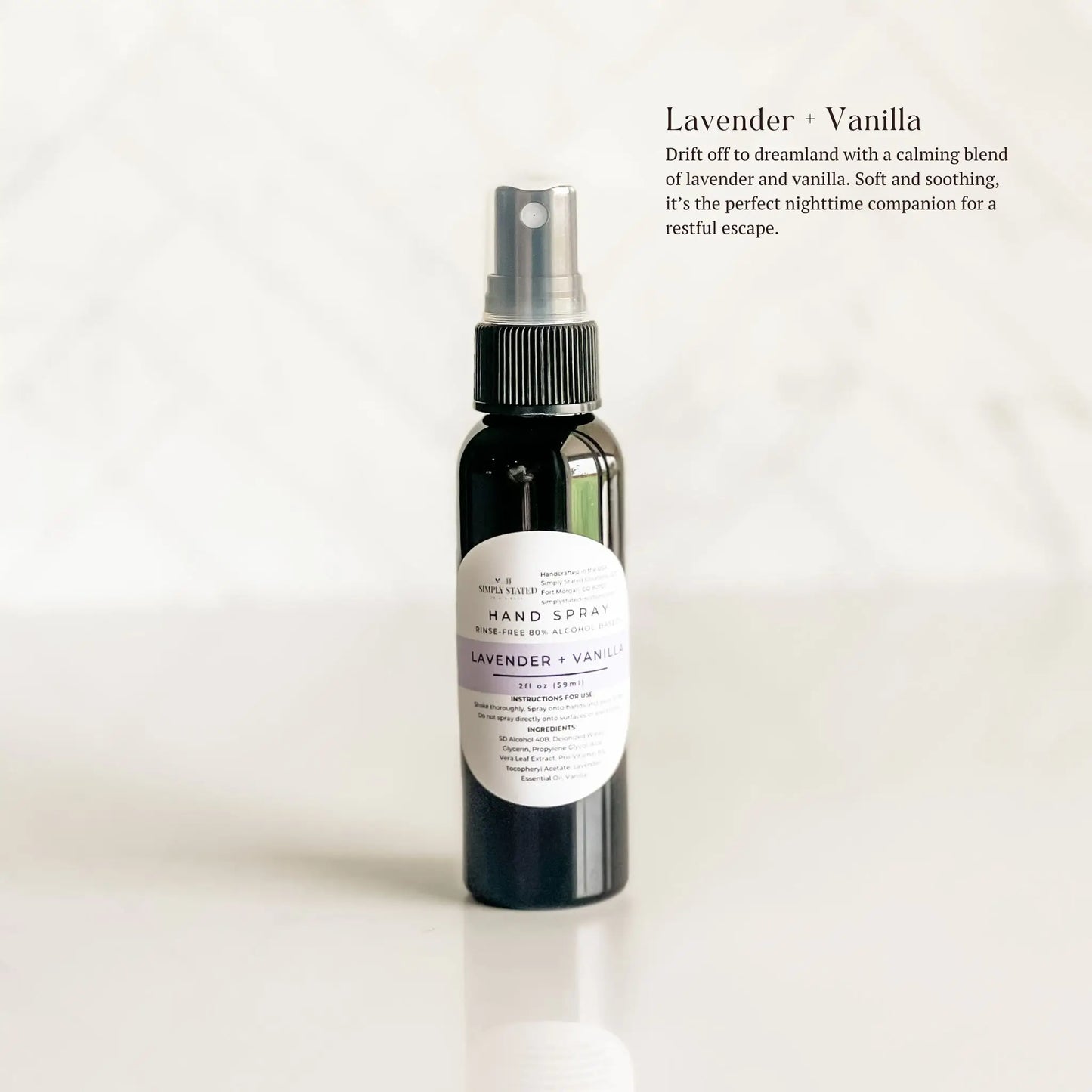 Lavender + Vanilla Hand Spray | Alcohol-Based Sanitizing Mist Mini 2 oz