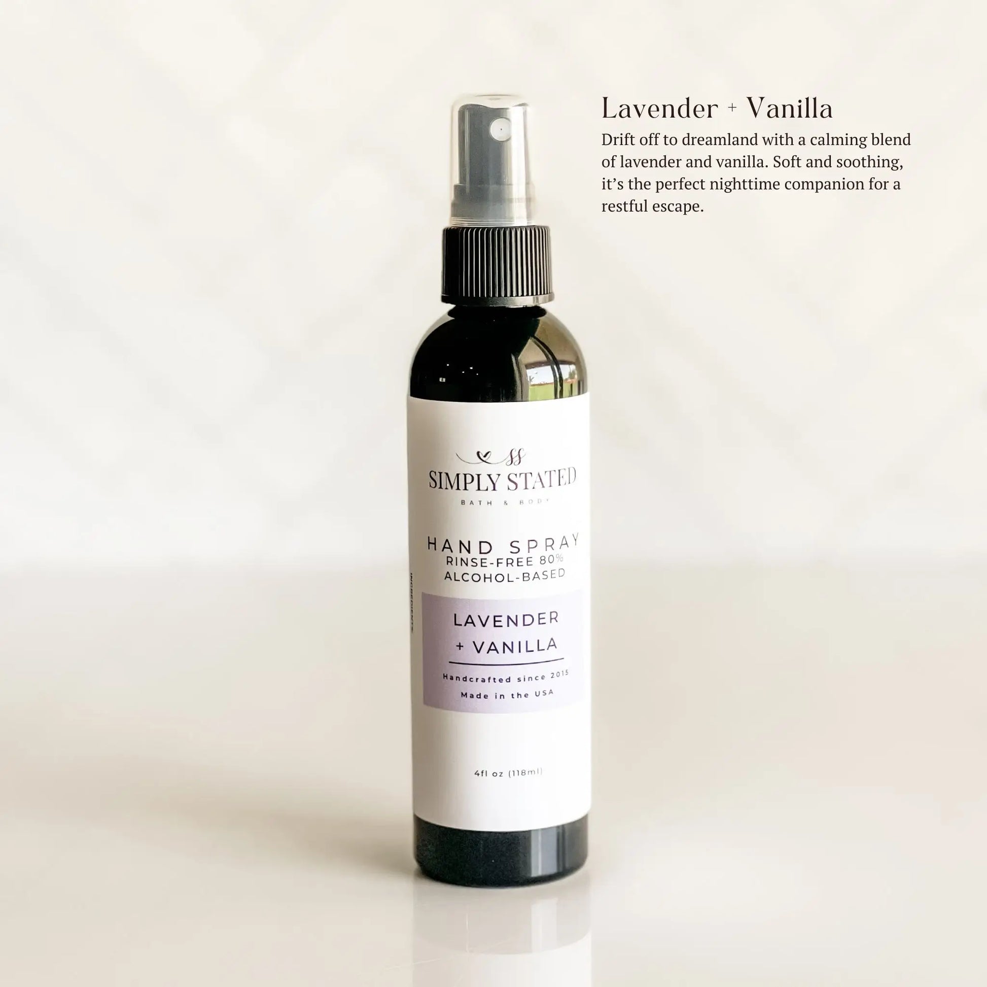 Lavender + Vanilla Hand Spray | Alcohol-Based Sanitizing Mist Standard 4 oz