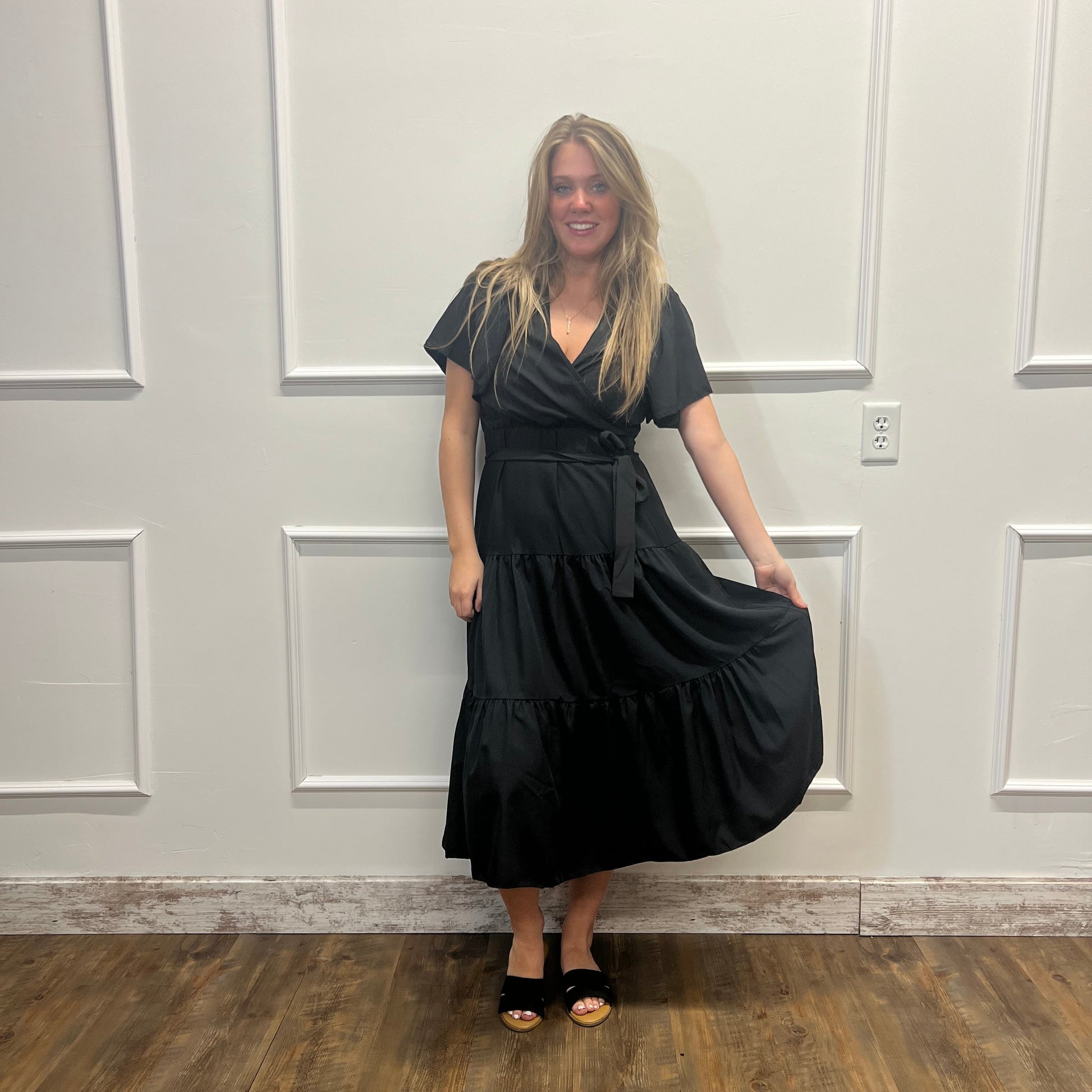 The Camille Tiered Midi Dress M / Black