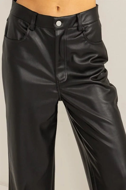 Leather High-Waisted Straight Leg Pants