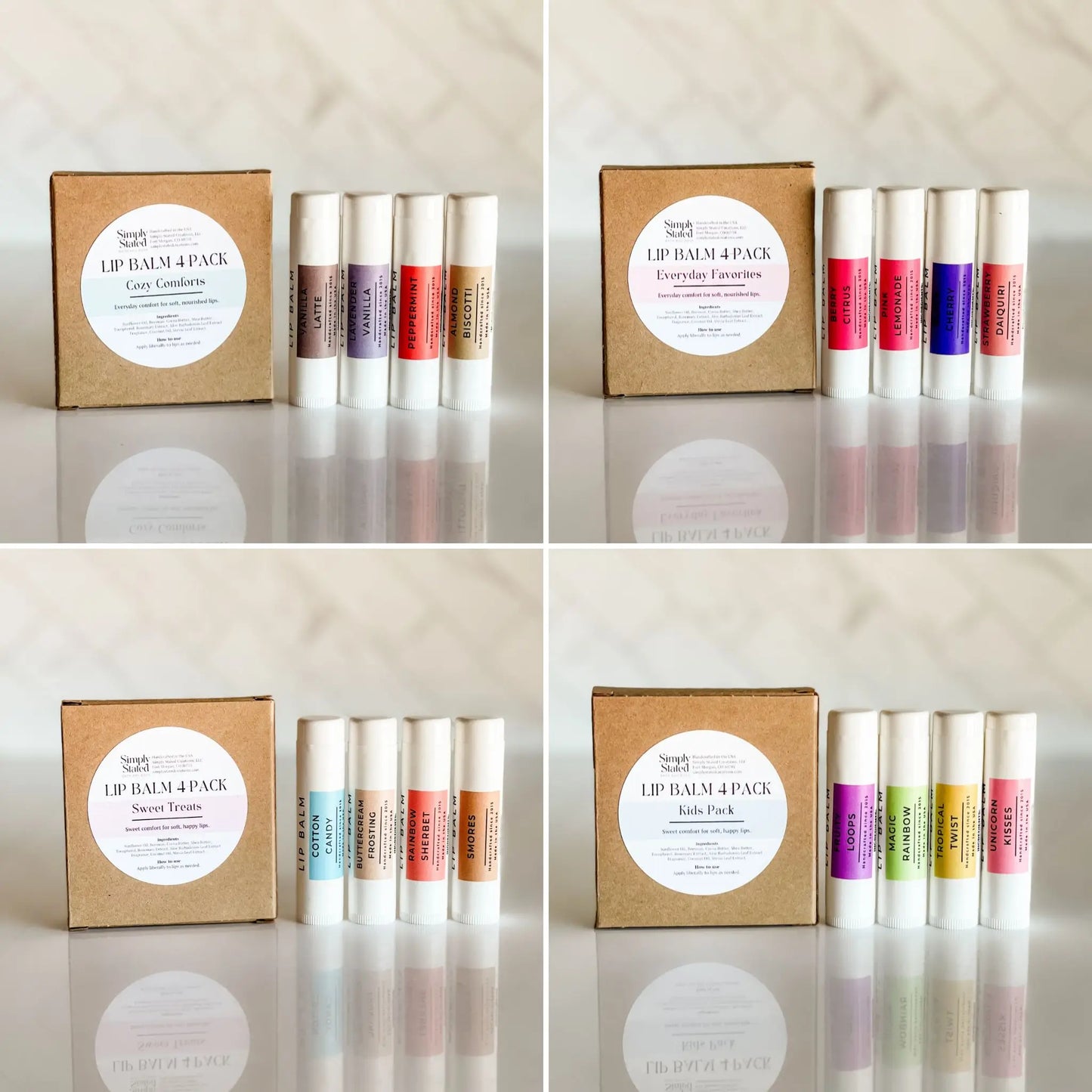 Cozy Comforts Lip Balm 4-Pack | Curated Flavor Bundles