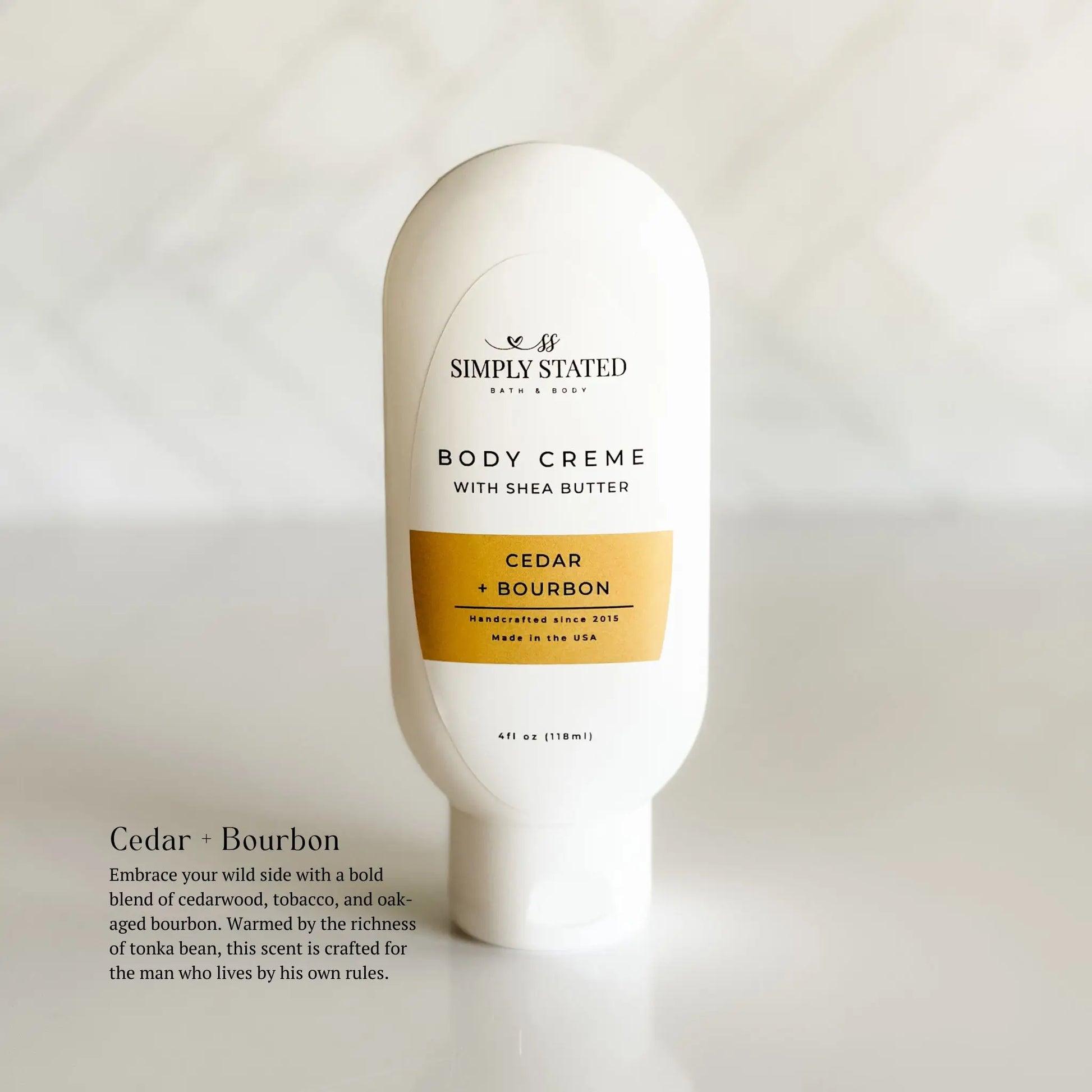 Cedar + Bourbon Men’s Body Creme 4 oz Squeeze Bottle