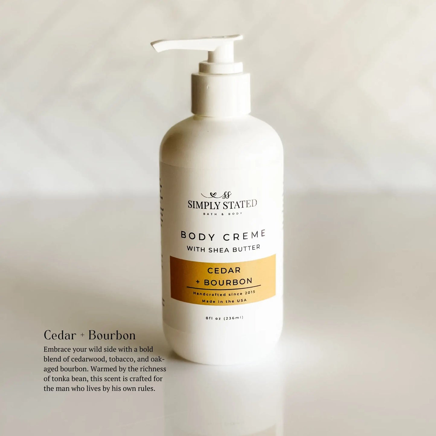 Cedar + Bourbon Men’s Body Creme 8 oz Bottle with Pump