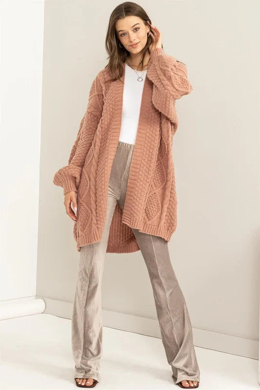 Relaxed Livin Cable Knit Open Cardigan