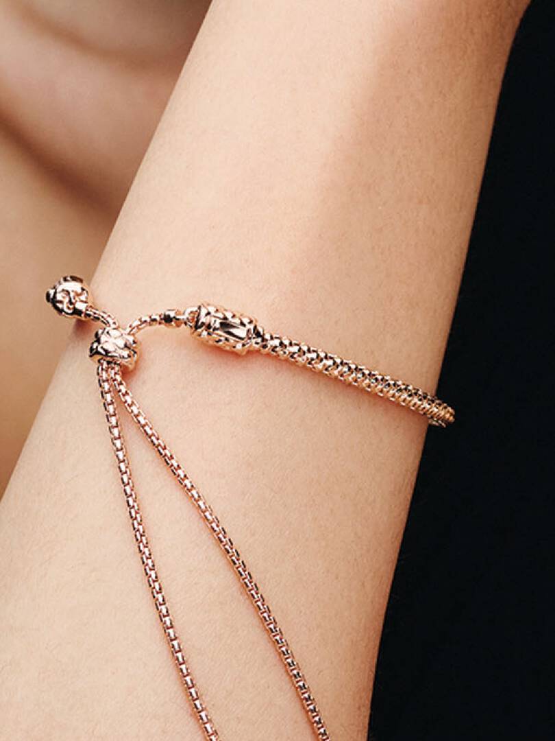 Studded Chain Slider Bracelet 14k rose gold plating