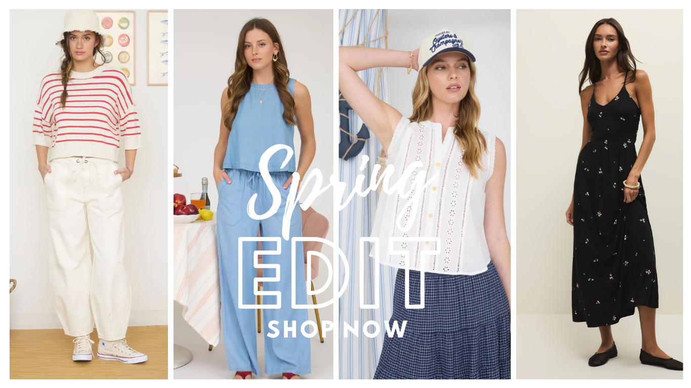 Four women in different outfits with 'Spring Edit' text and 'Shop Now' call-to-action.