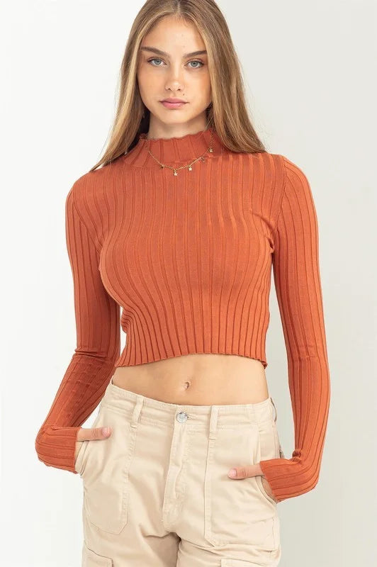 Fall Is Calling Mock Neck Ribbed Sweater Top