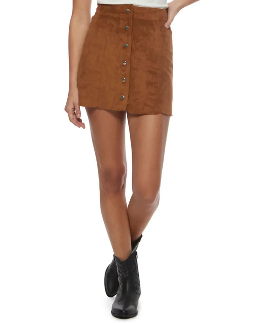 Lucie Faux Suede Scallop Edge Buttoned Skirt