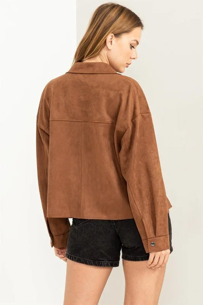Play It Right Faux Suede Crop Shacket
