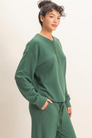 The Haven Brushed Waffle Henley Top