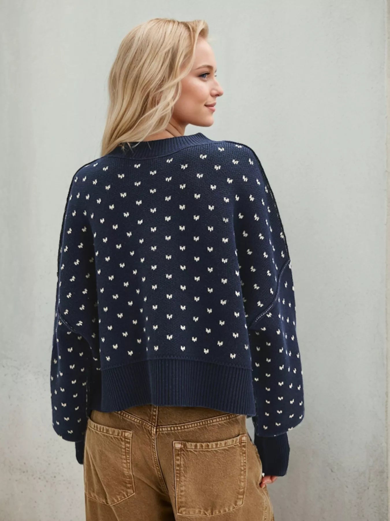 Heart-Patterned Round Neck Sweater
