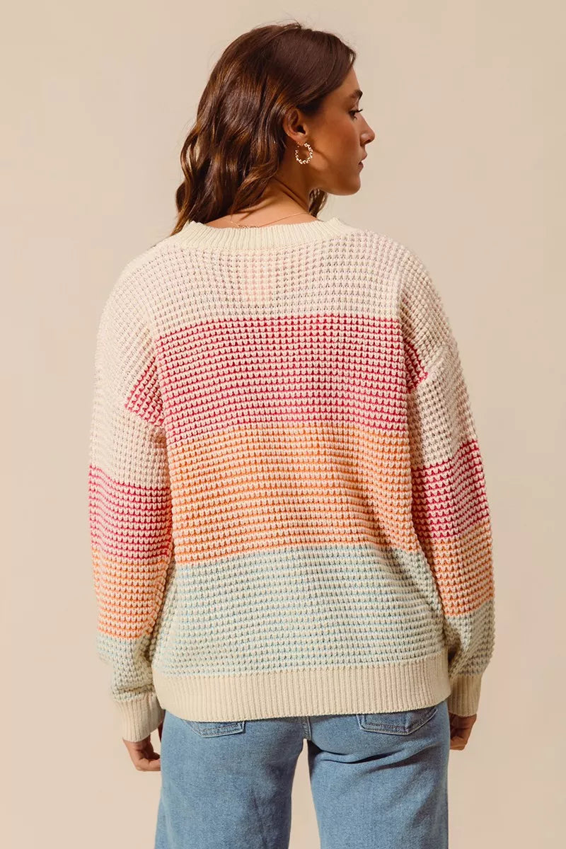 SO ME Multi Color Block Long Sleeve Sweater