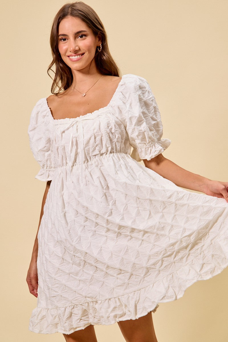 SO ME Texture Woven Ruching On Bust Mini Dress