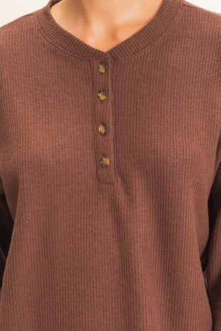 The Haven Brushed Waffle Henley Top