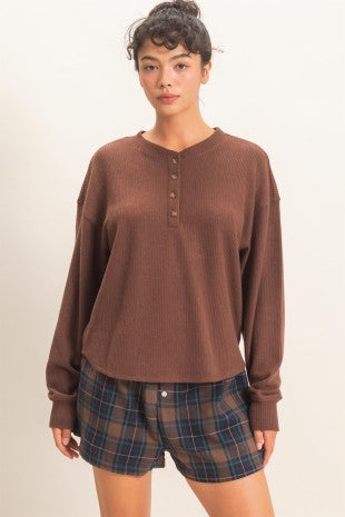 The Haven Brushed Waffle Henley Top