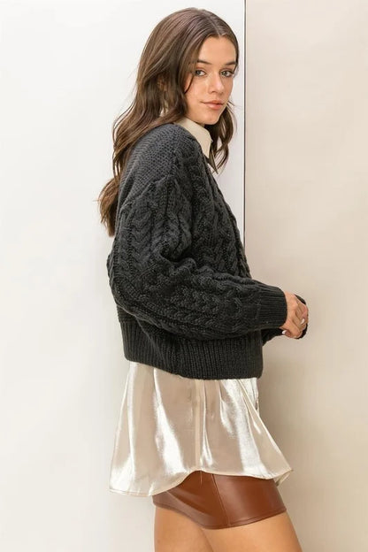 Extra Love Cable Knit High Neck Pullover Sweater