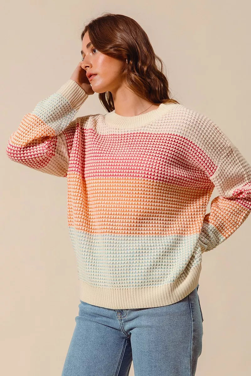SO ME Multi Color Block Long Sleeve Sweater