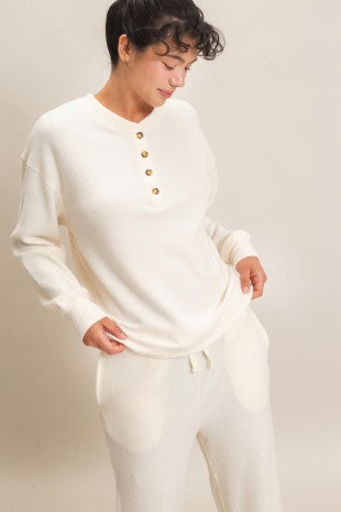 The Haven Brushed Waffle Henley Top