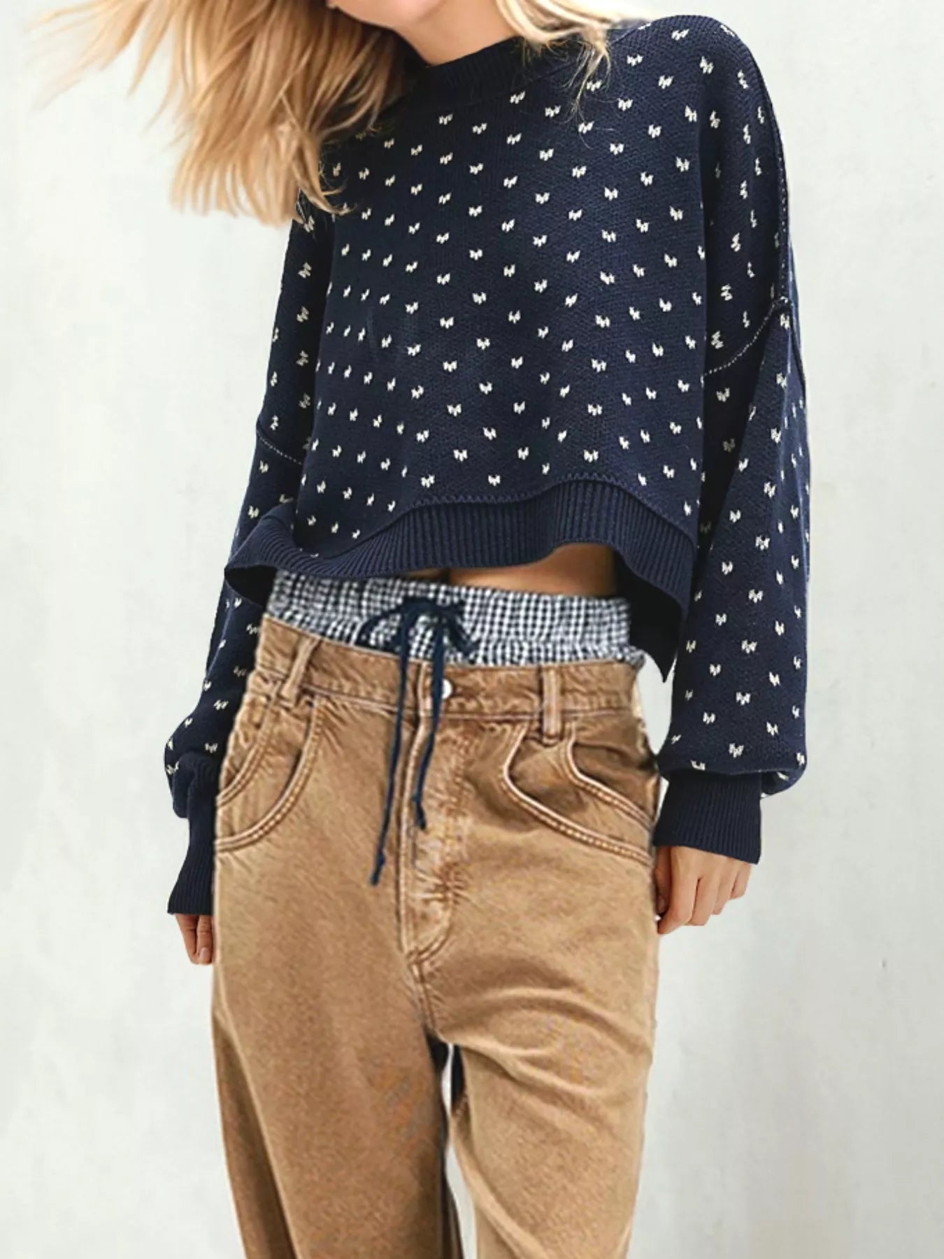 Heart-Patterned Round Neck Sweater