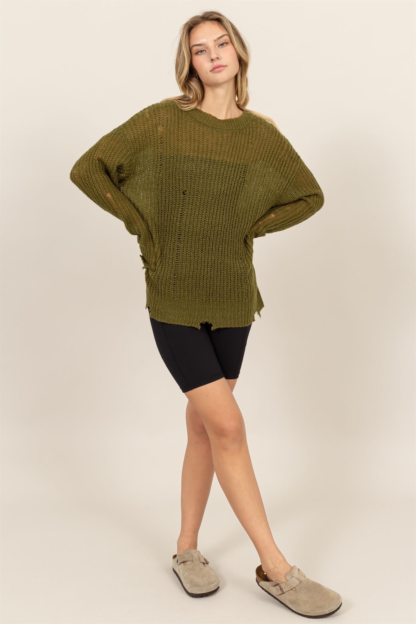 Effortless Charm Distressed Sweater