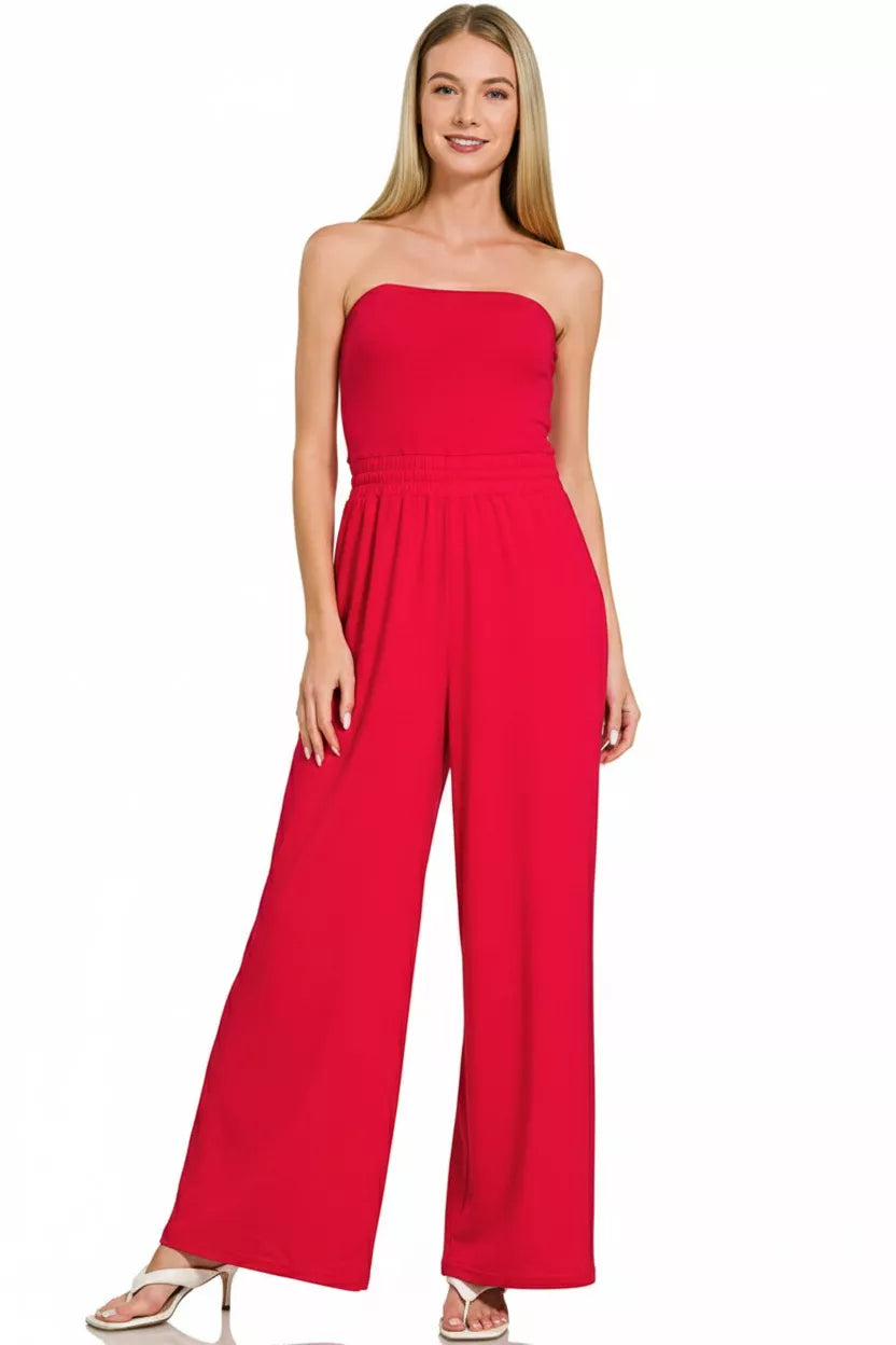 Zenana Tube Top Jumpsuit with Drawstring Waist
