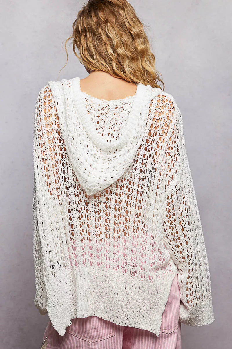 POL Openwork Round Neck High Low Knit Top