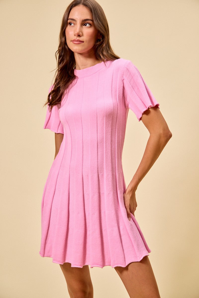 SO ME Wide Rib Short Sleeves Sweater Knit Mini Dress