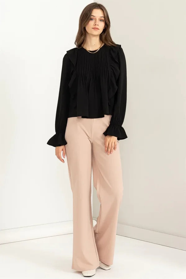 Refined Style Ruffled Pintuck Blouse