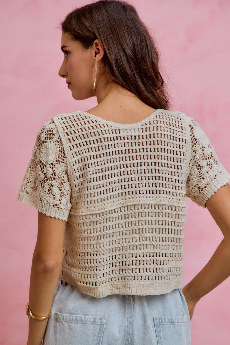 SO ME Floral Crochet Lace Button Down Cardigan